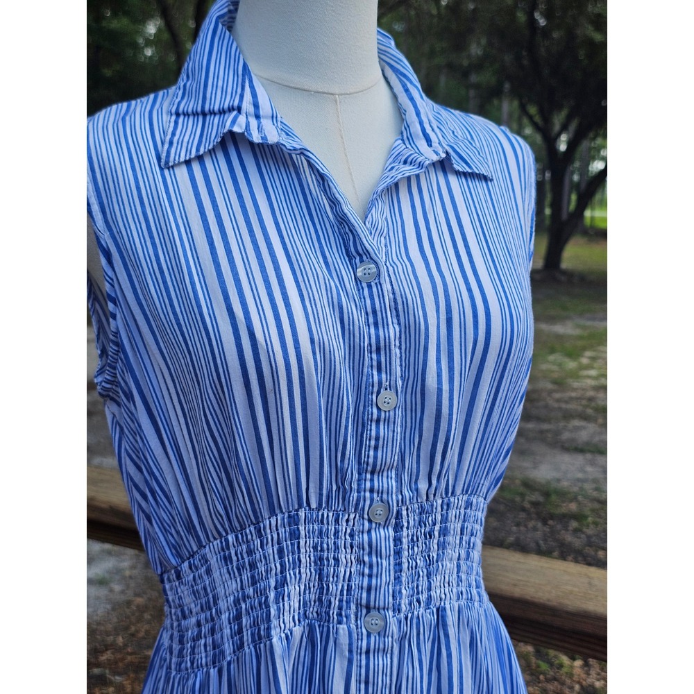 Philosophy Republic Clothing Blue Striped Asymmetrical Boho Midi Dress Medium - Picture 3 of 10